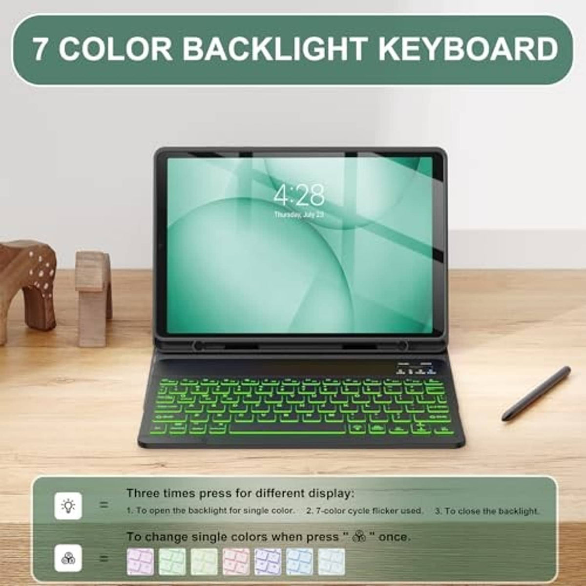 Green marble keyboard case with backlit keyboard and adjustable tablet stand