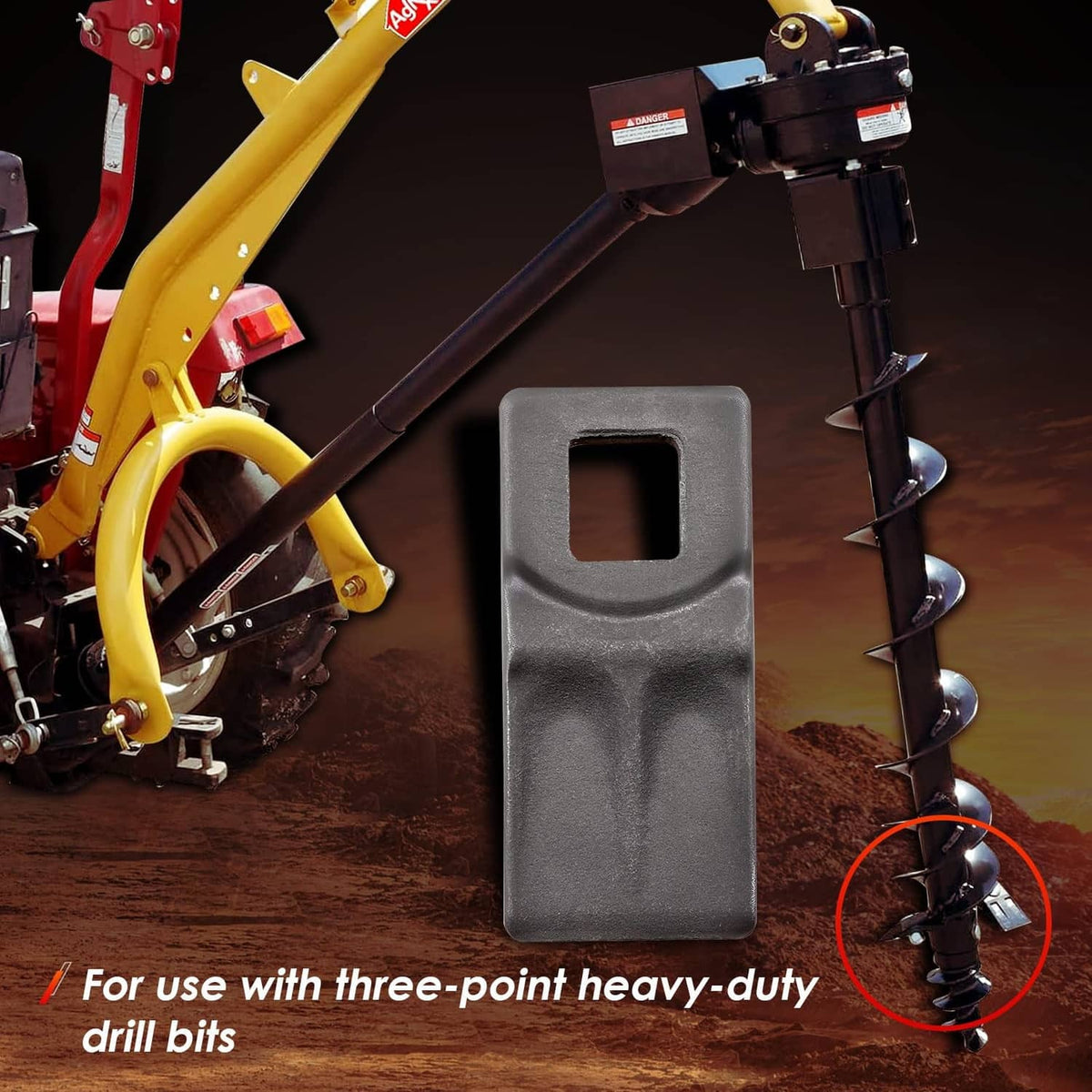 Black auger cutting tooth edge attachment with square mounting hole