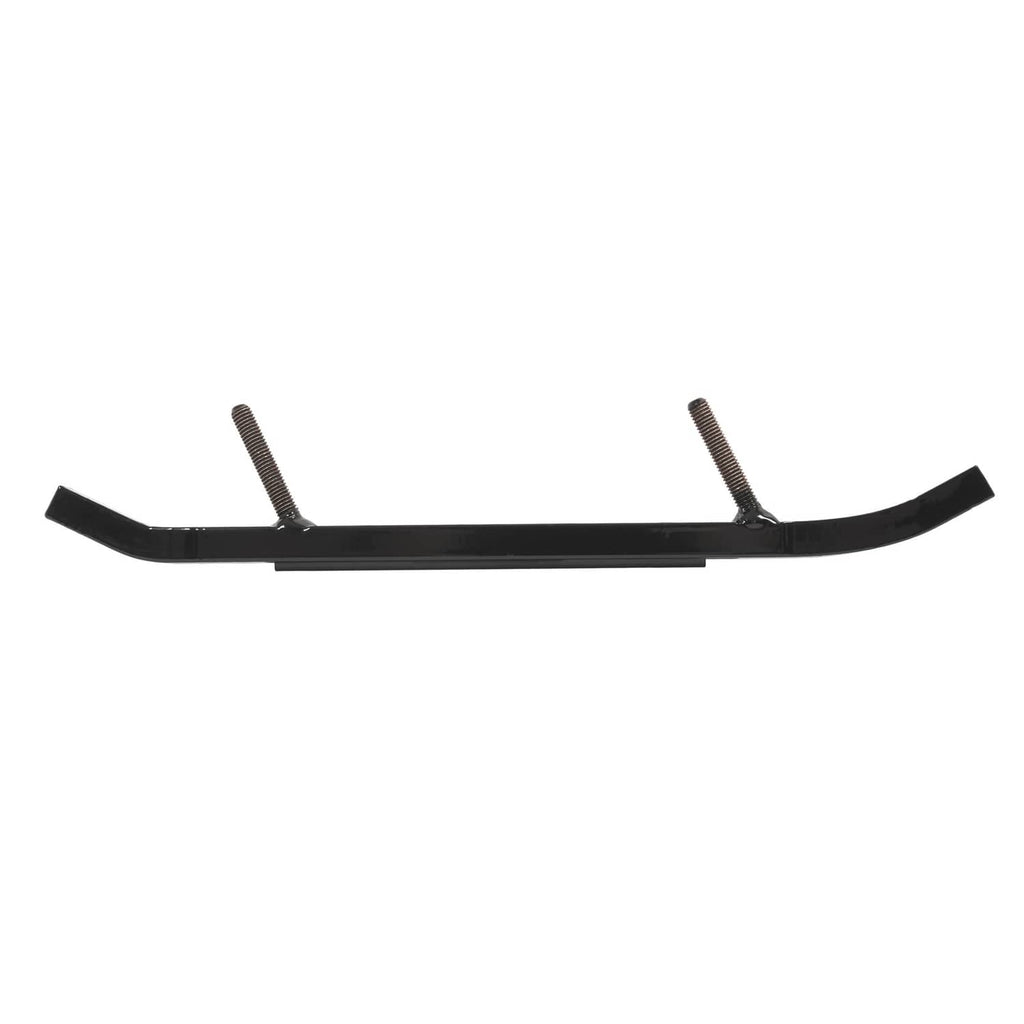 Black powder-coated ski wear bar with four mounting bolt studs and curved center rail.