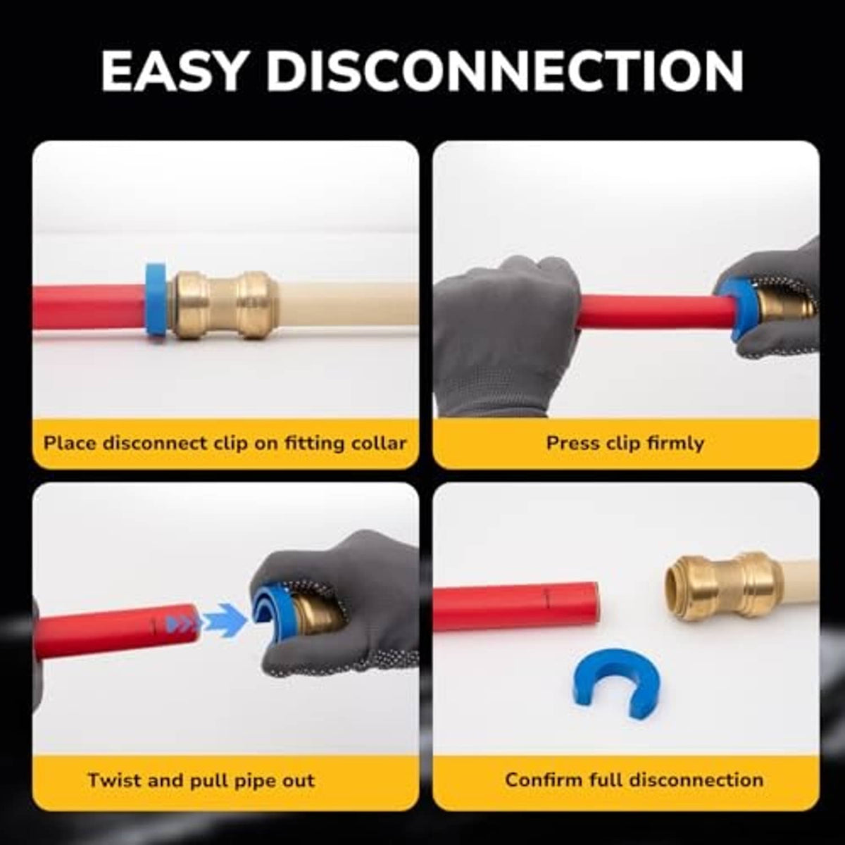 Brass 90-degree push-to-connect elbow fitting with blue disconnect clip