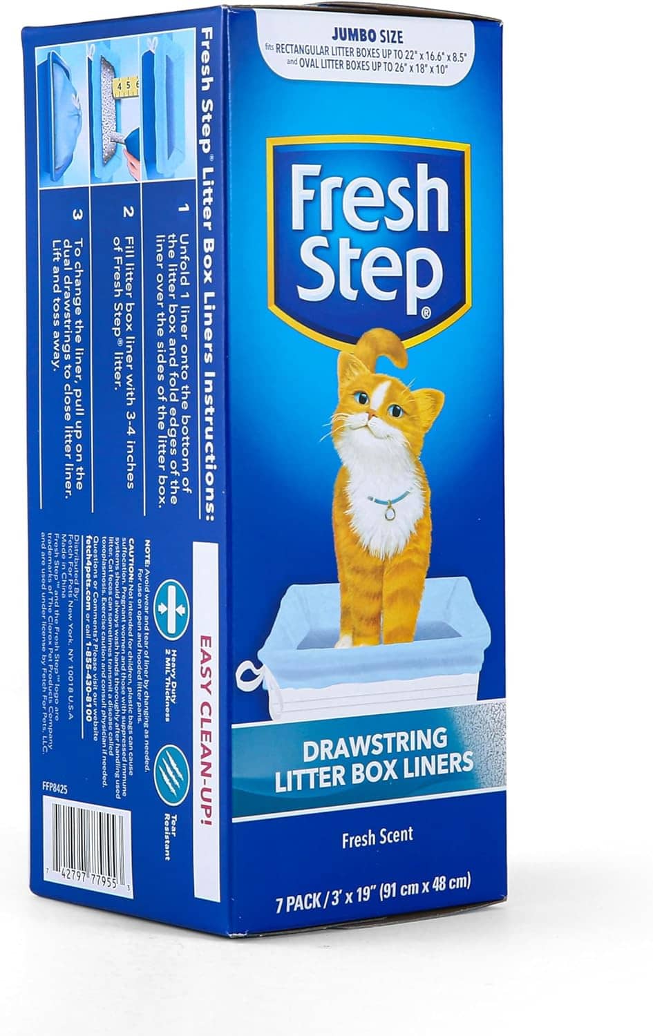 Fresh Step jumbo drawstring litter box liners box, side panel view