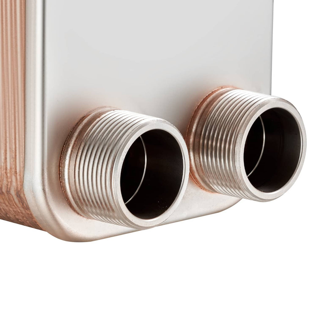 316L stainless plate heat exchanger corner with two threaded MNPT inlet ports