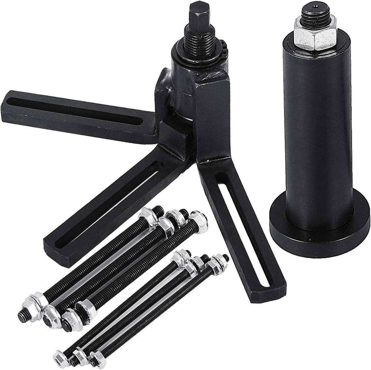 Crank case splitter puller installer tool with black arms, center bolt, and screws