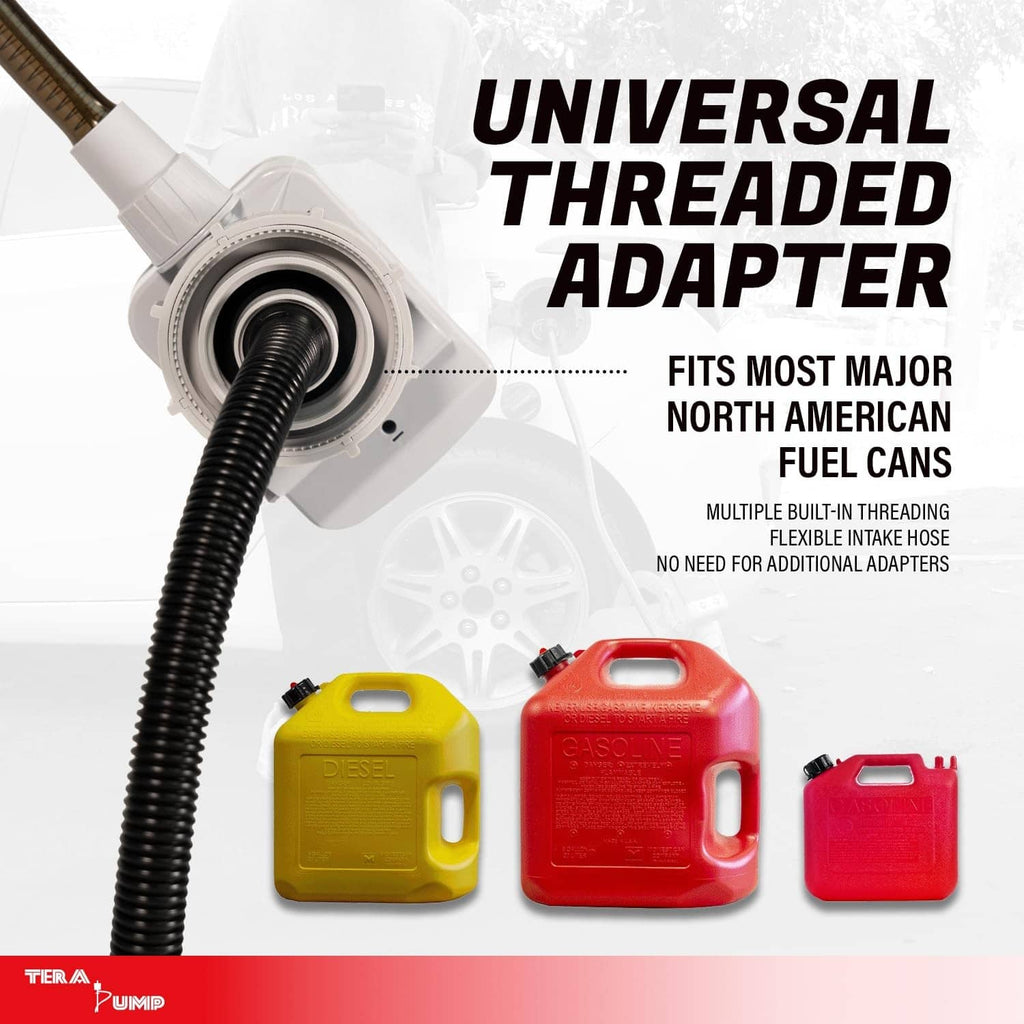 Universal threaded fuel-can adapter set with black corrugated hose