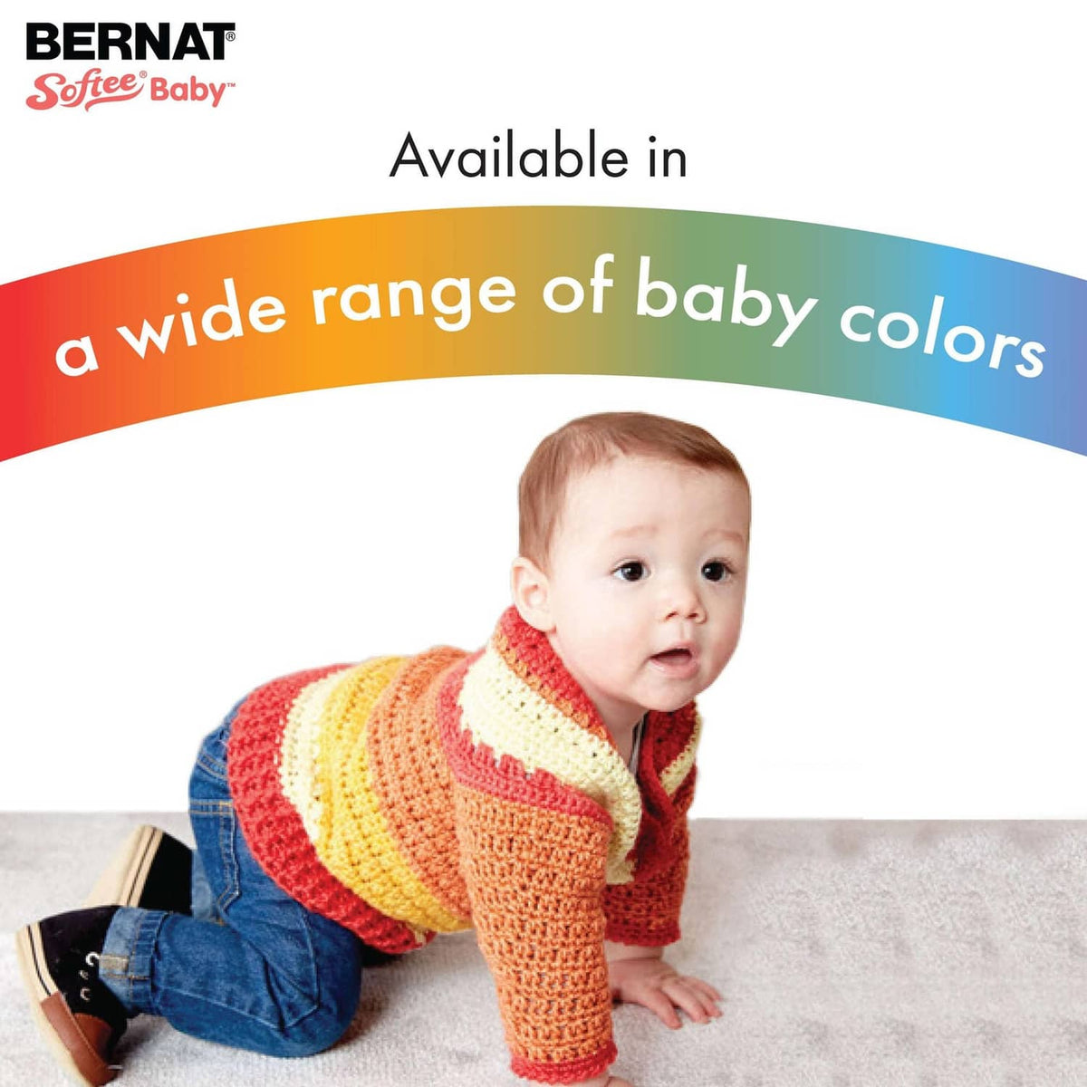 Baby wearing a multicolor striped knit sweater