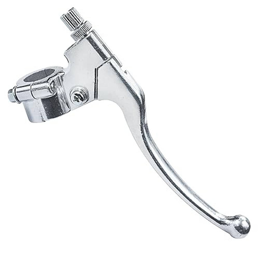 Silver chrome left brake lever perch with curved lever and rubberless tip