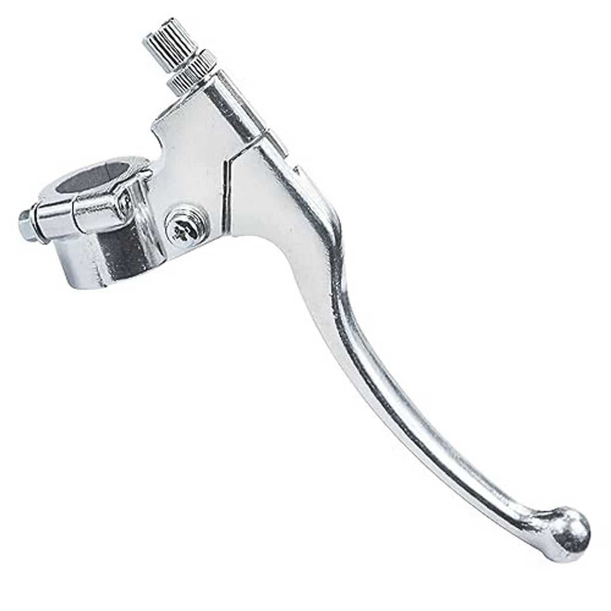 Silver chrome left brake lever perch with curved lever and rubberless tip