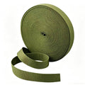 Army green tree tie strap roll, coiled garden support webbing with loops