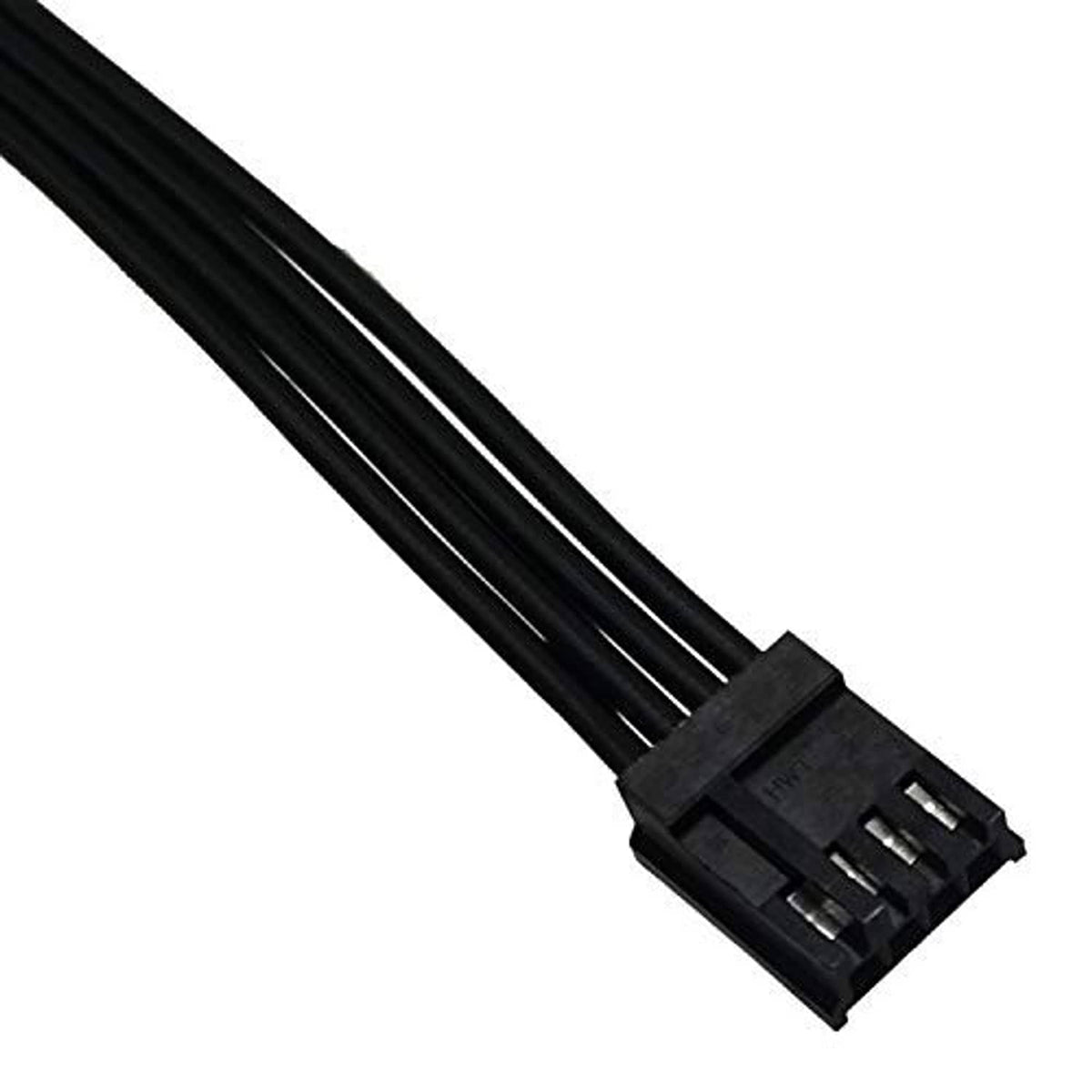 Black 4-pin floppy connector end on ribbed ribbon adapter cable