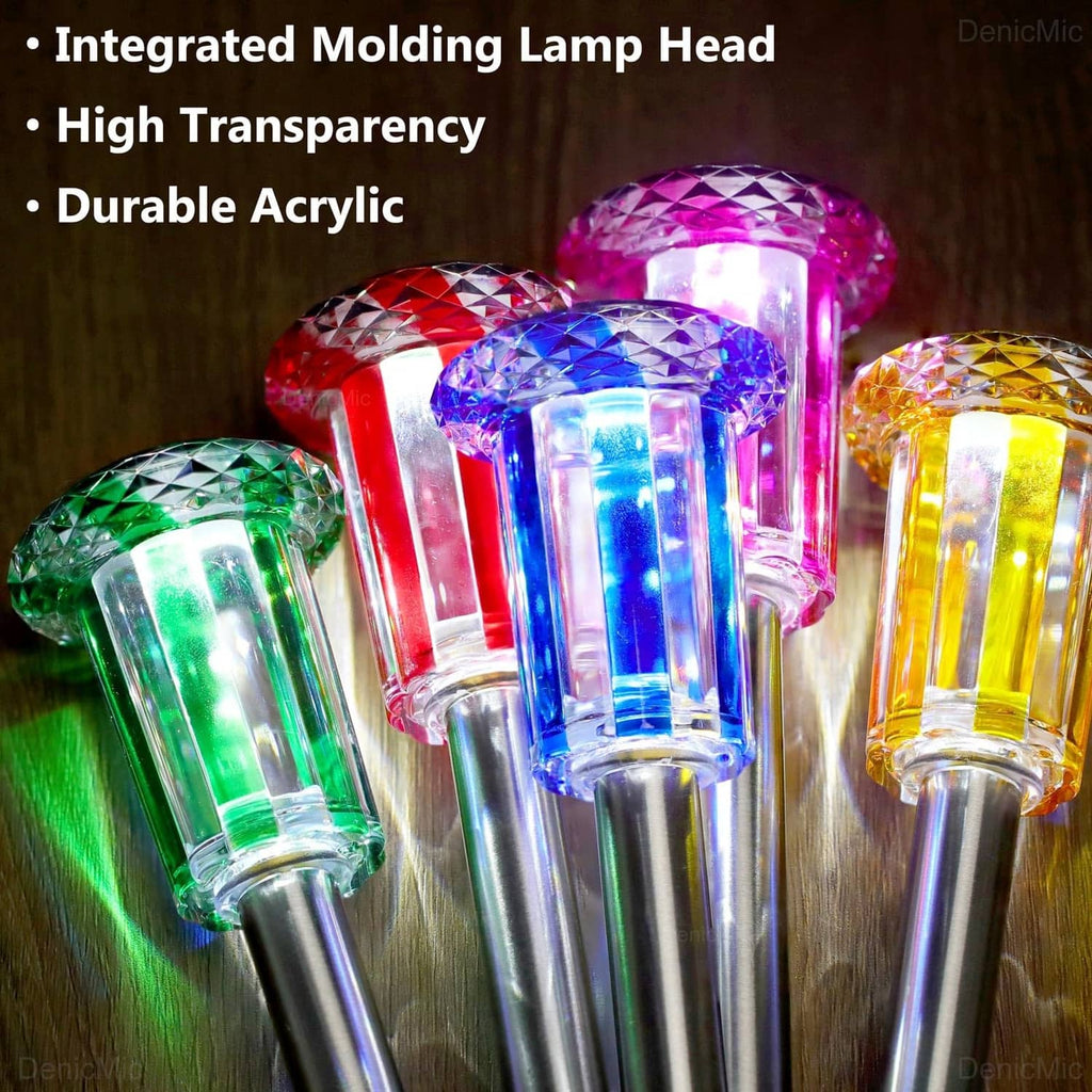 Integrated solar lamp heads with colorful transparent caps and bright LED glow