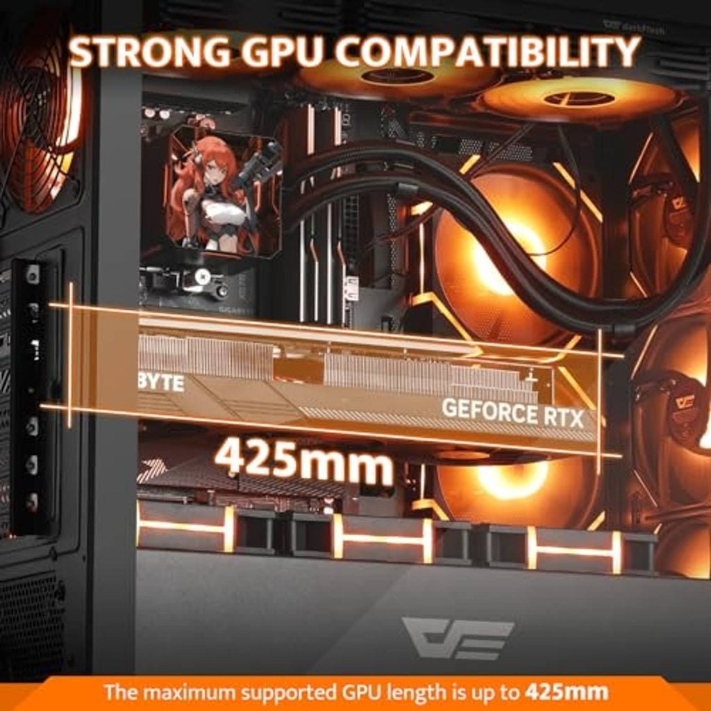 ATX PC case interior showing graphics card area and cable management