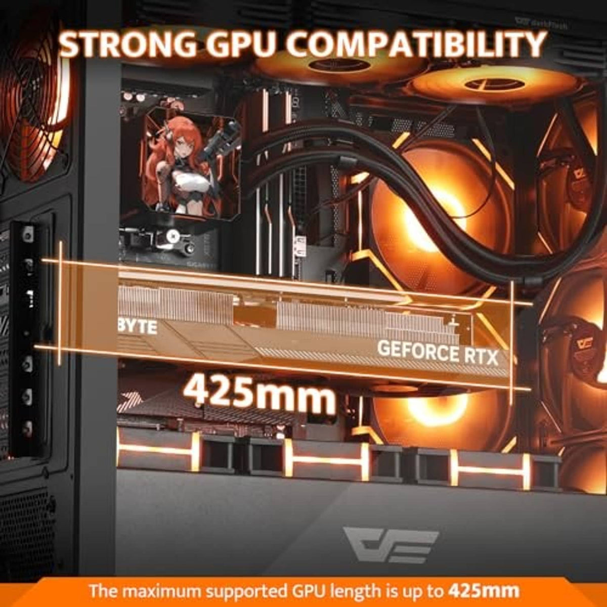 ATX PC case interior showing graphics card area and cable management