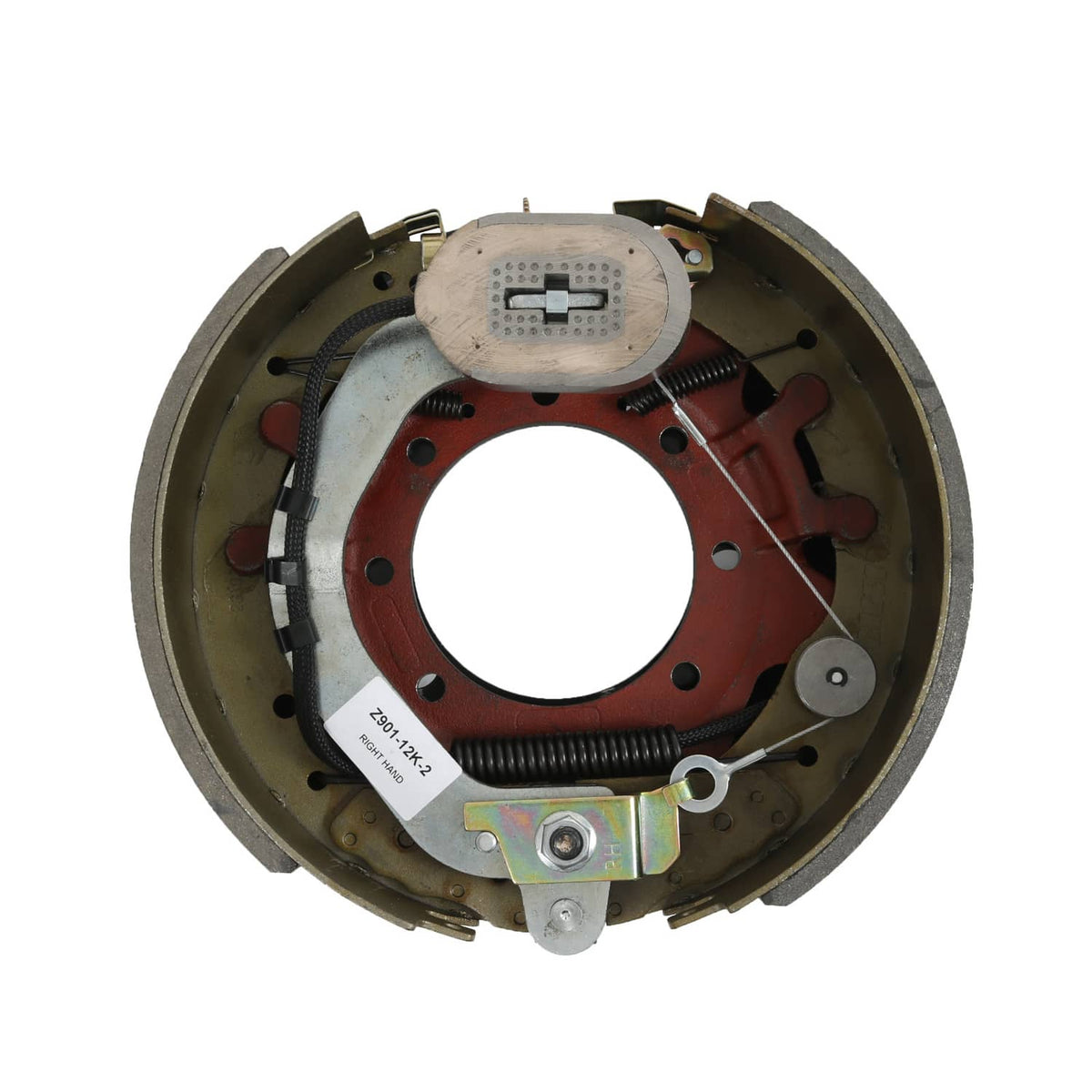 Electric trailer brake backing plate assembly with circular mounting hub and springs