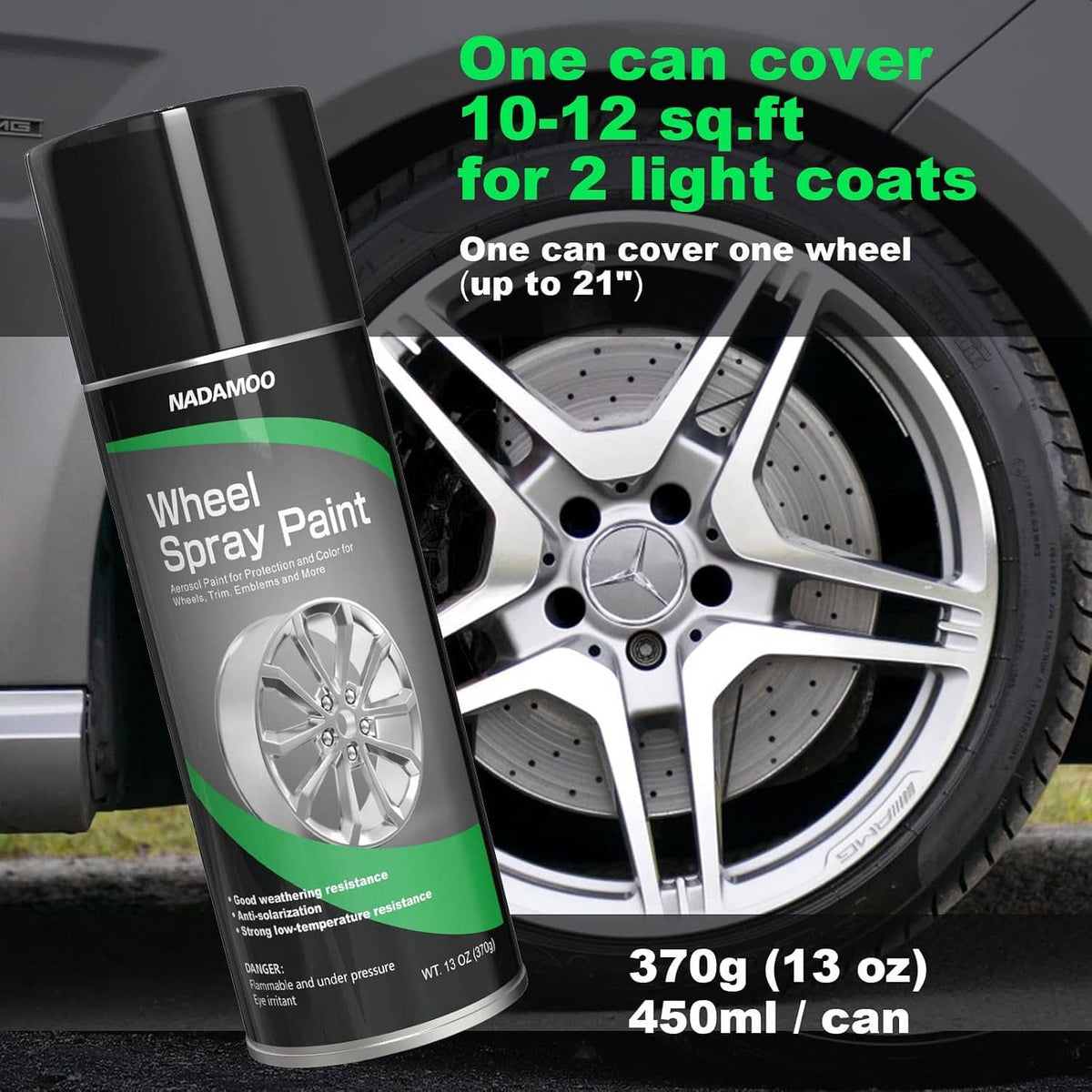 Wheel spray paint aerosol can beside silver alloy wheel on a car rim