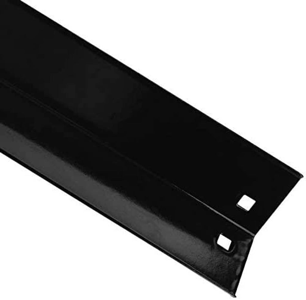 Single black heat shield plate, angled view with two mounting holes
