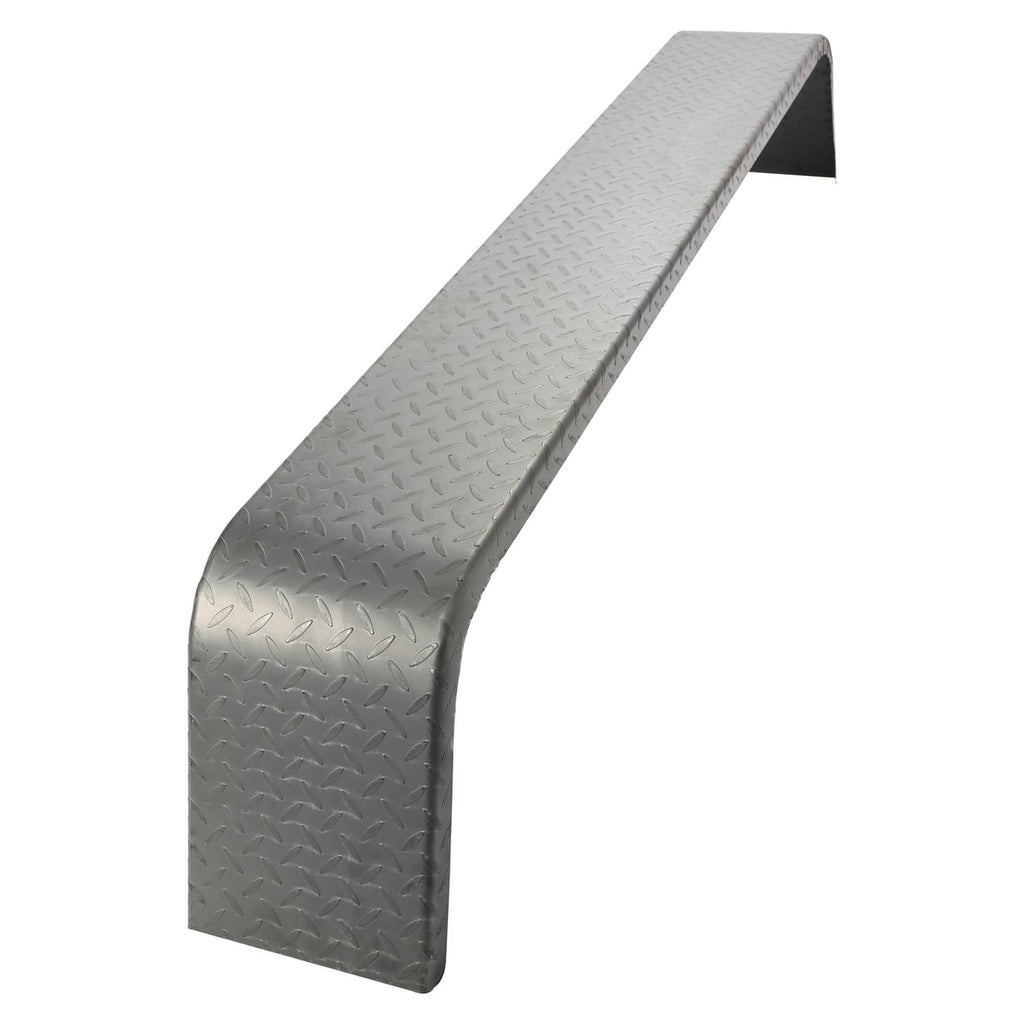 Steel diamond tread trailer fender with curved shape and raised diamond plate texture