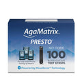 Agamatrix Presto blood glucose test strip box, blue packaging for 100 strips