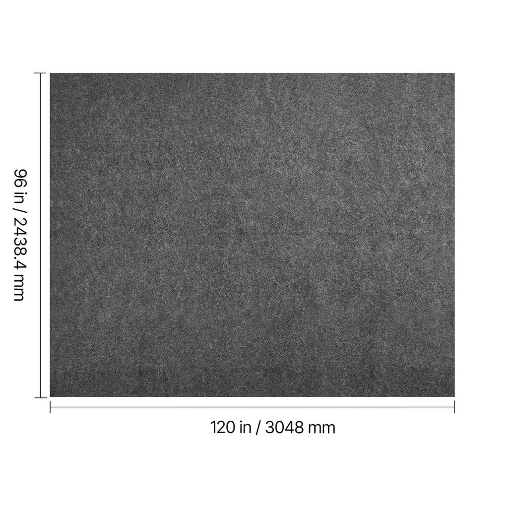 Dark gray rug pad size label with height and width measurements on a sheet