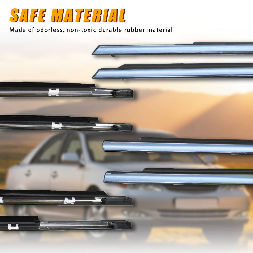 Odor-resistant rubber window molding trim strips with black and silver edges
