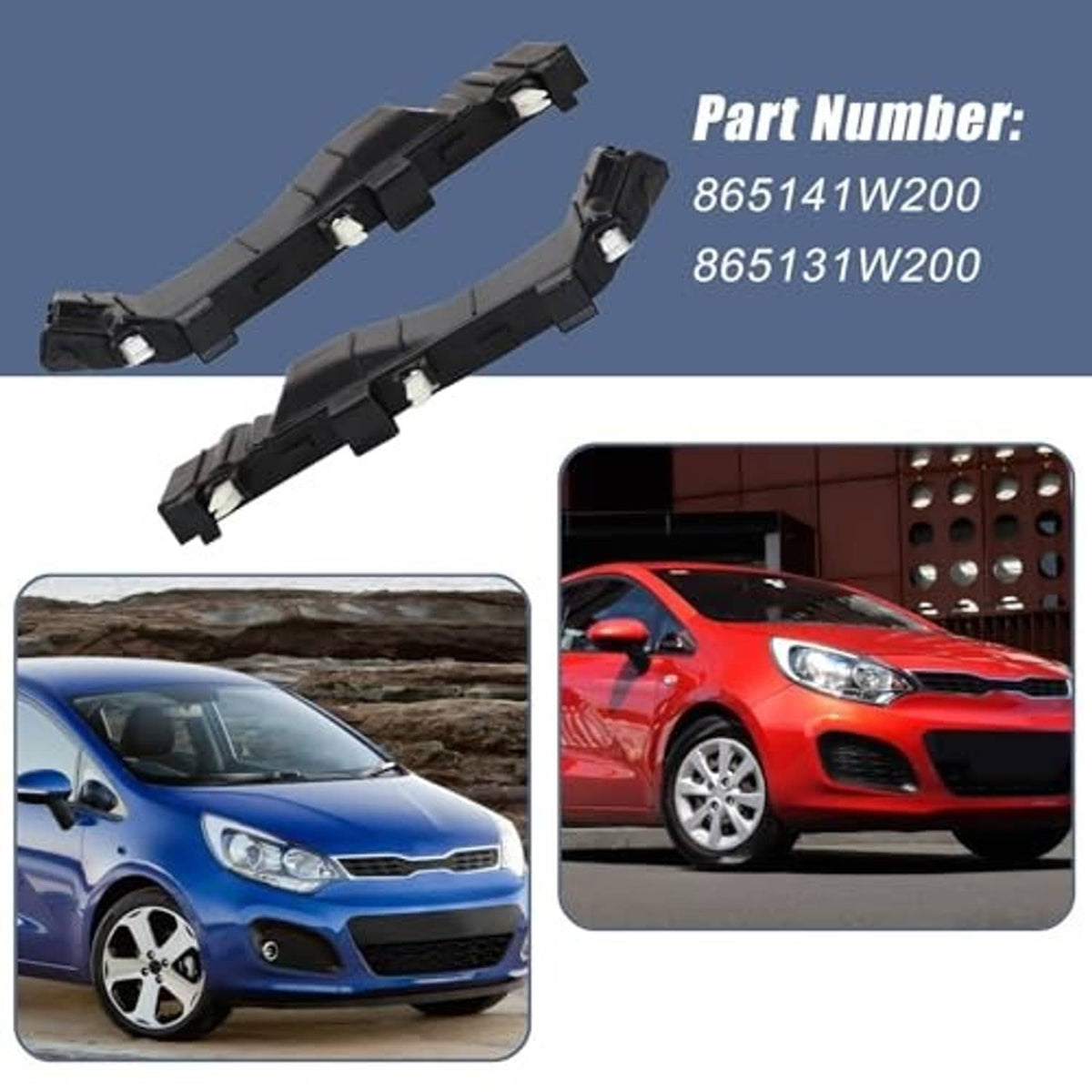 Front bumper support bracket set: two black brackets with molded mounting points
