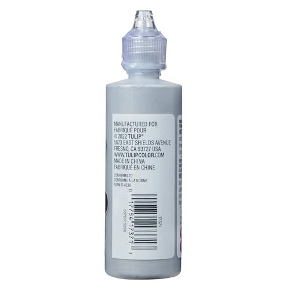 Tulip Puff Paint metallic silver back label on squeeze bottle, 4 fl oz (118 ml).