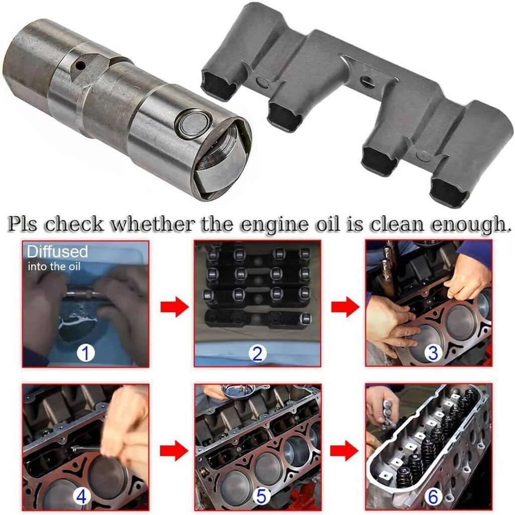 Hydraulic roller lifter and black guide tray, silver parts shown for engine install