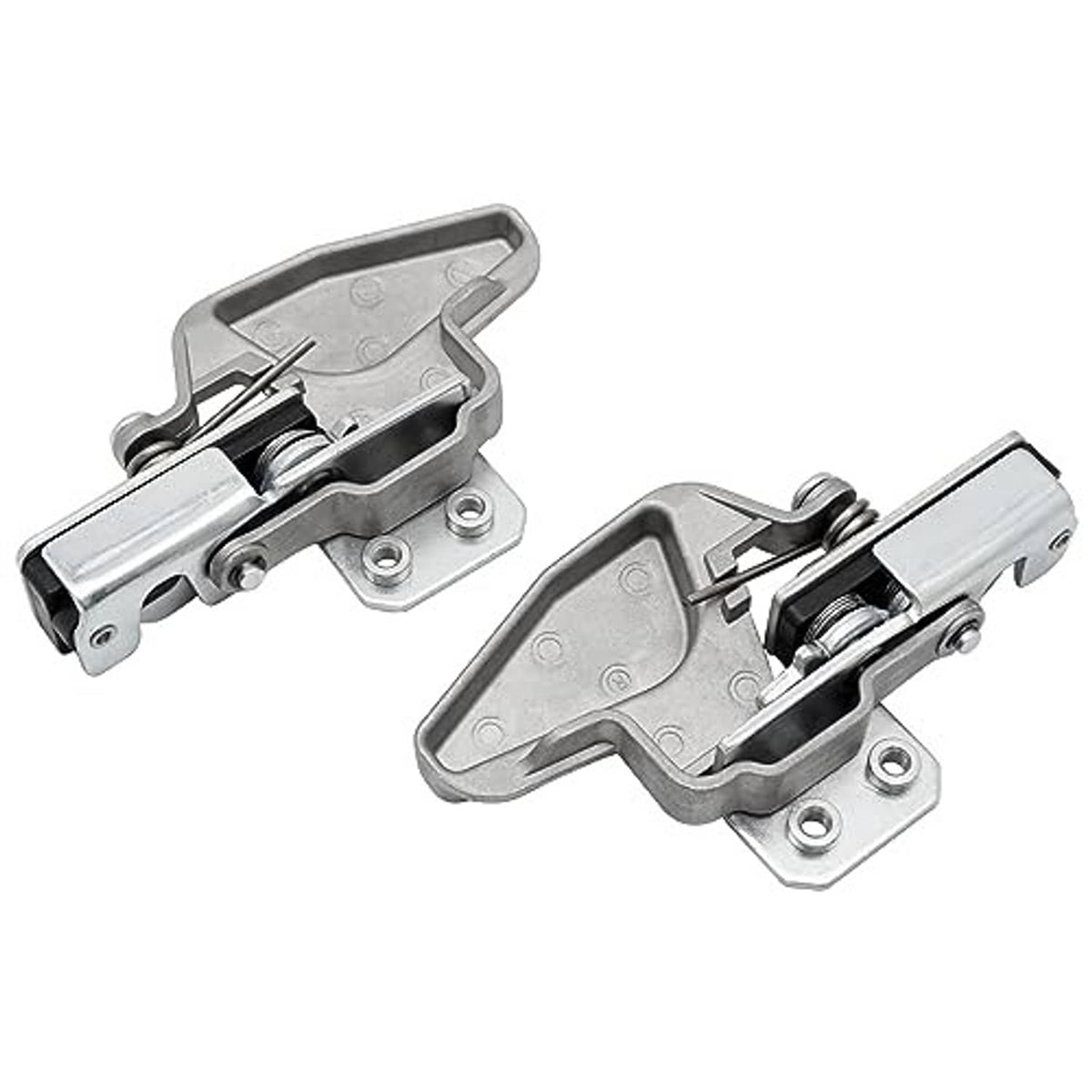 Two-piece metal door latch lock with lever handle and spring-loaded latch