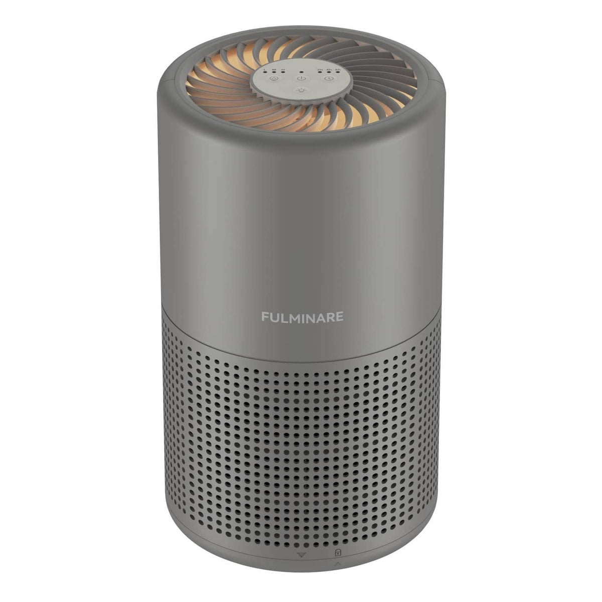 Gray FULMINARE cylindrical air purifier with top fan grille and front vent holes