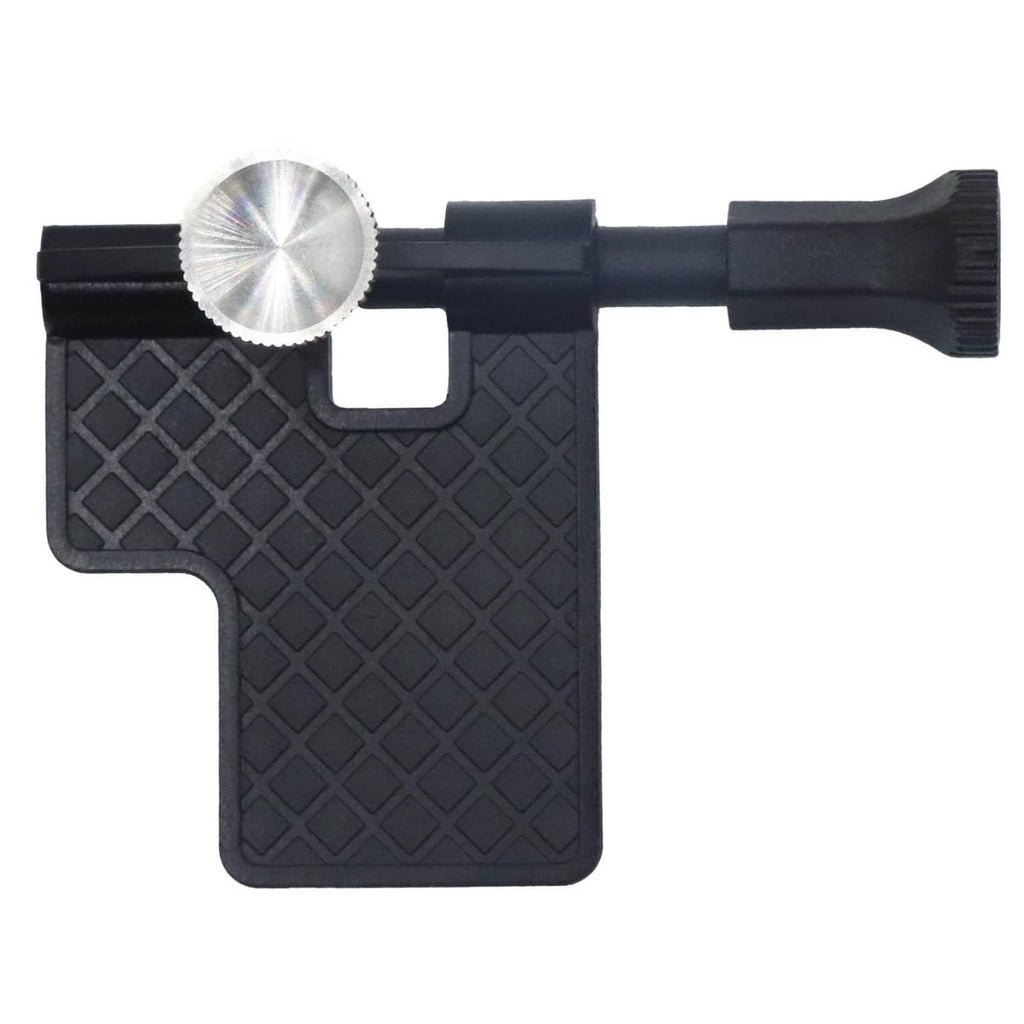 Black pivot pin install tool with silver metal plunger and textured grip pad.