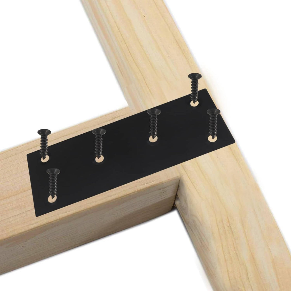 Murtenze black mending plate fastening wood beams with screws through mounting holes