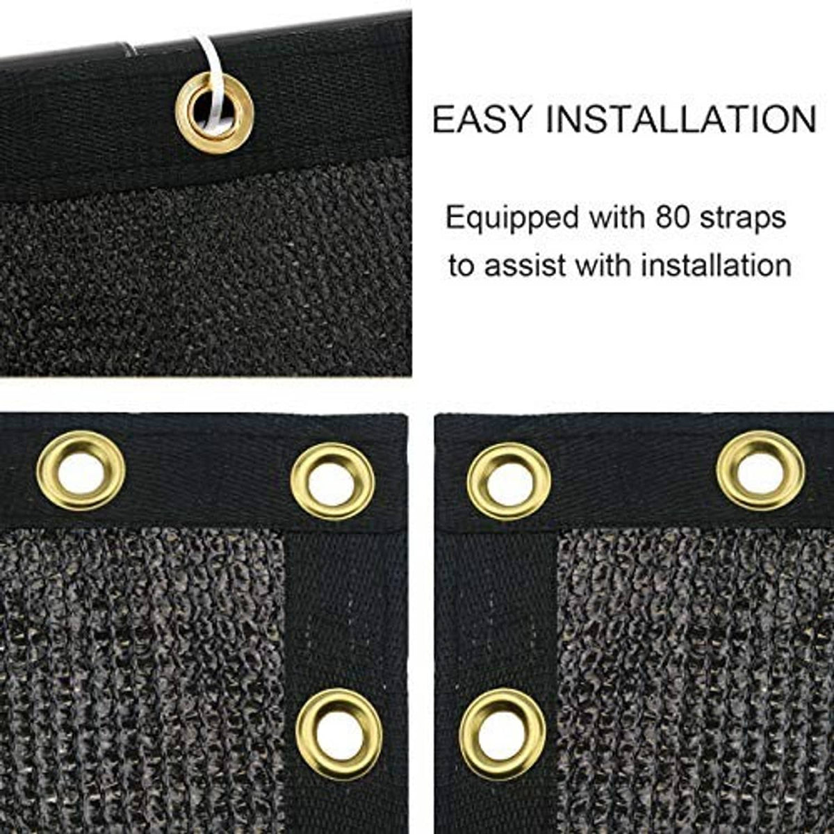 Black privacy screen fence with brass grommets and 80 straps for installation