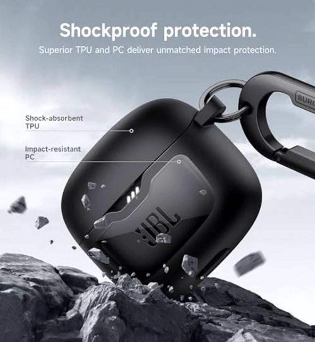 Shockproof black JBL earbuds bumper case with keyring and reinforced shell