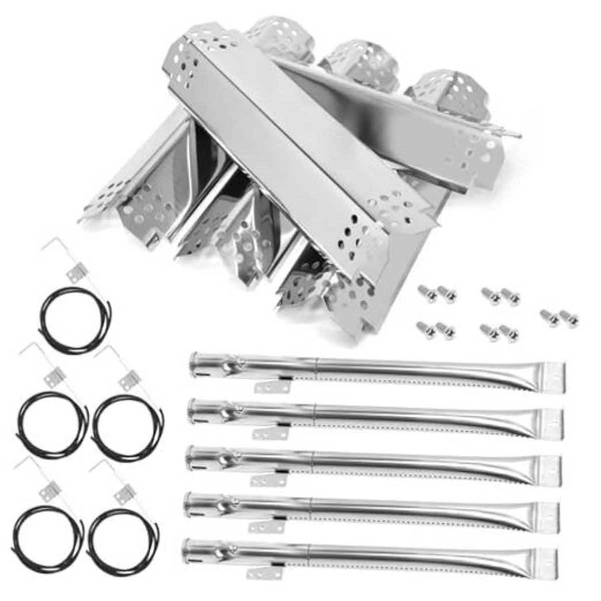 Stainless steel grill heat plates and burner tubes replacement kit with mounting hardware