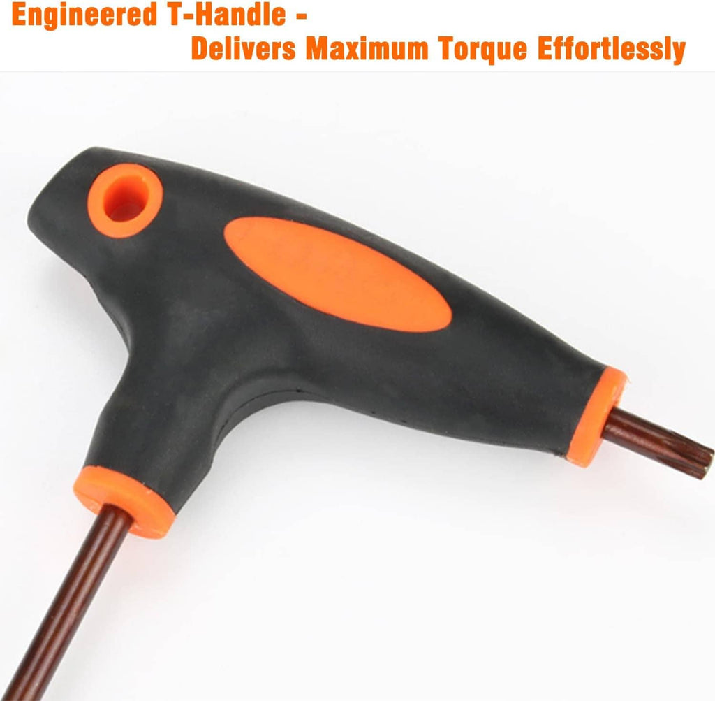 T10 T-handle Torx screwdriver with orange grip inlays and durable steel shaft
