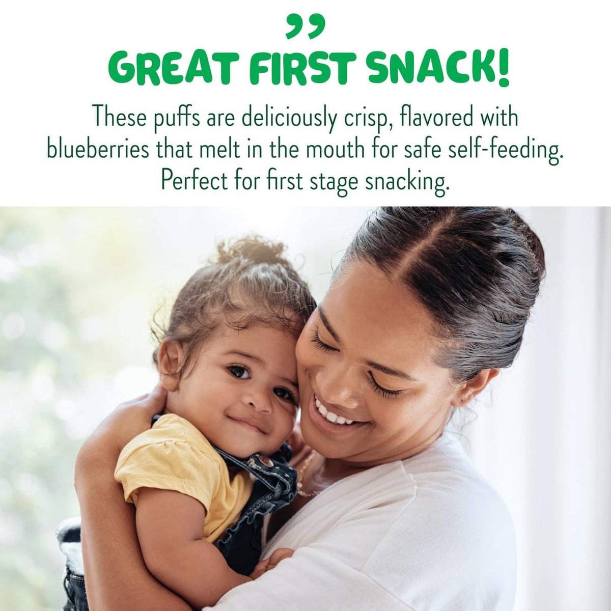 Great first snack message over baby and adult holding child