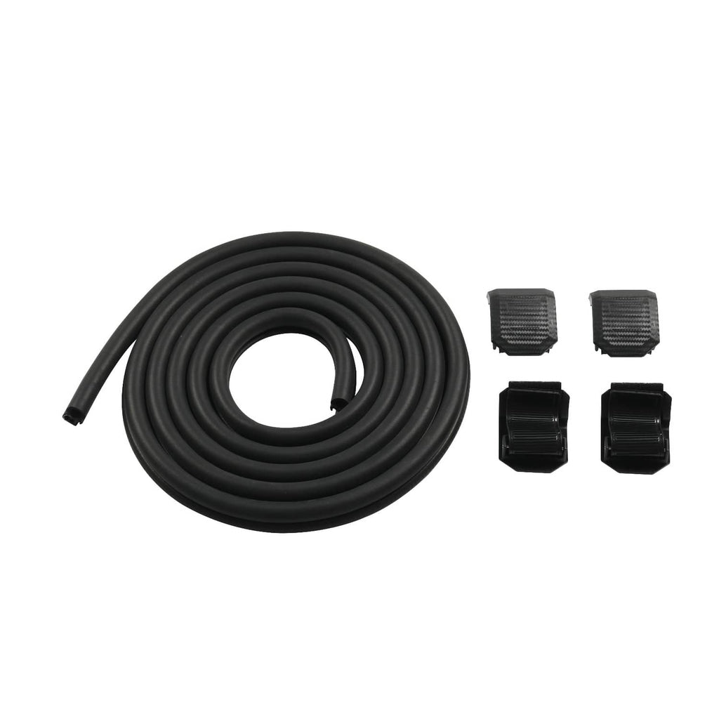 Black rubber seal strip with mounting clamps and adapter pieces