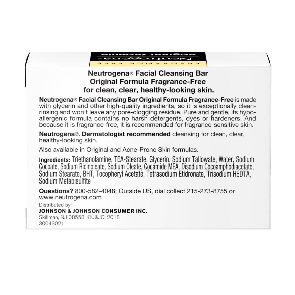 Neutrogena Original Transparent Facial Cleansing Bar back of box with ingredients