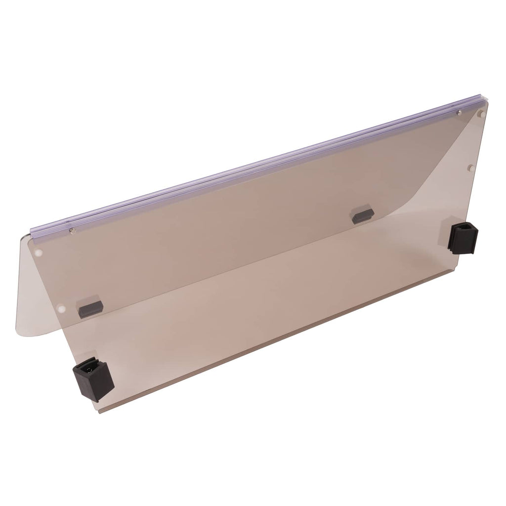Tinted folding windscreen panel with slanted top and corner mounting blocks