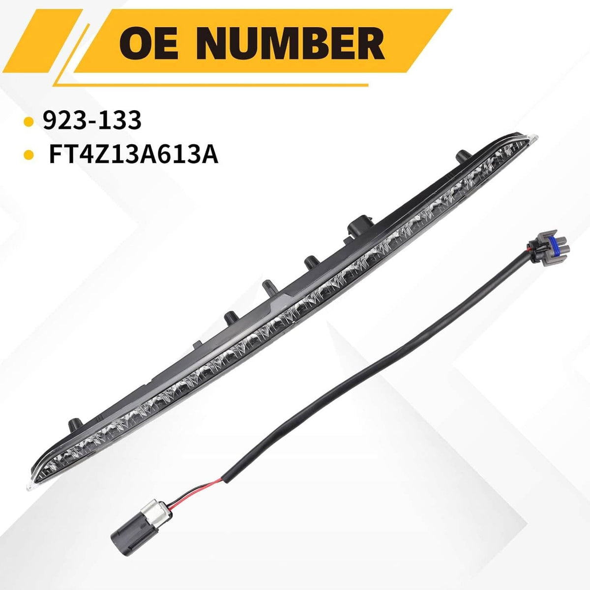 Center LED third brake light bar with clear lens, mounting clips, and wiring