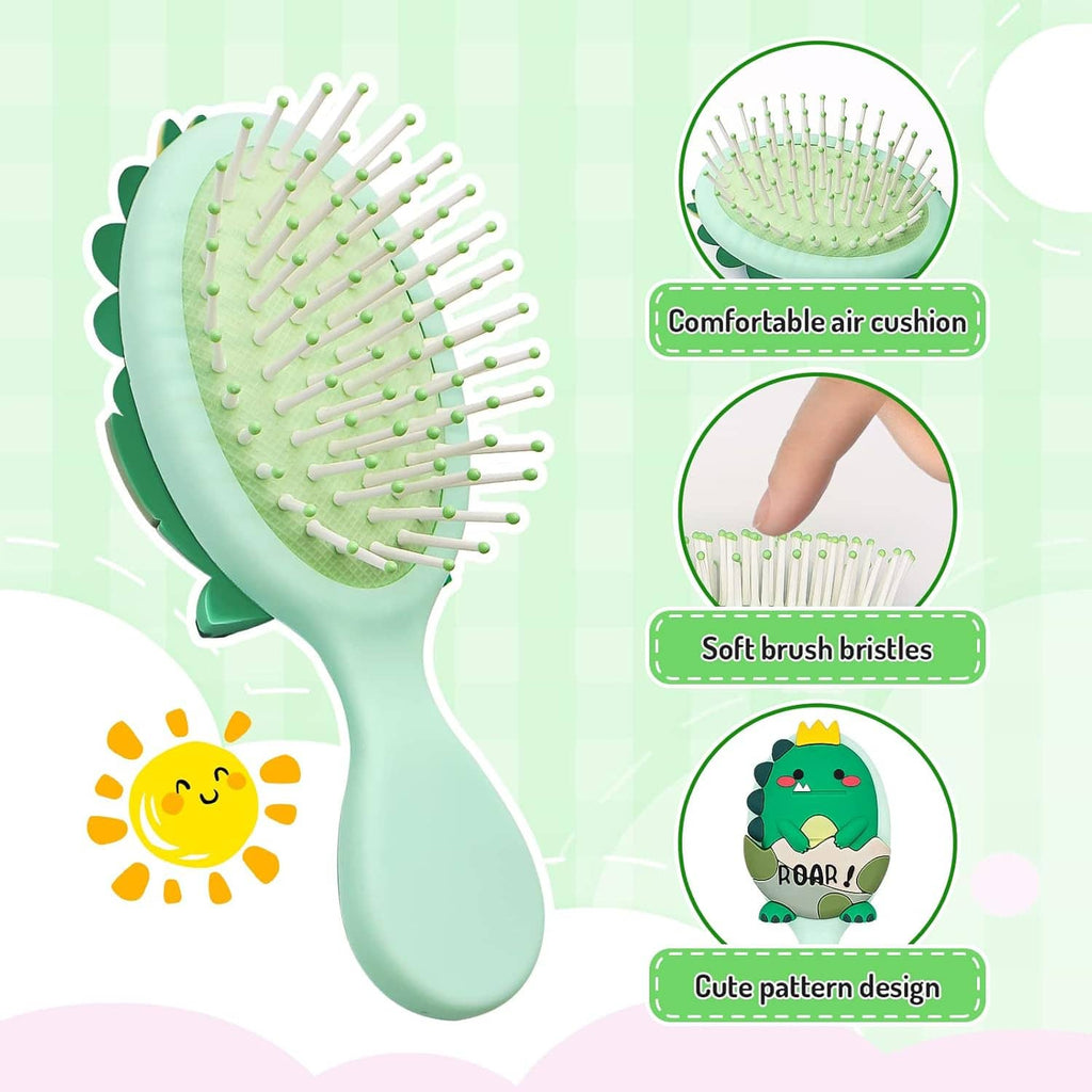 Kids mini detangling brush with mint handle and oval cushion packed with bristles