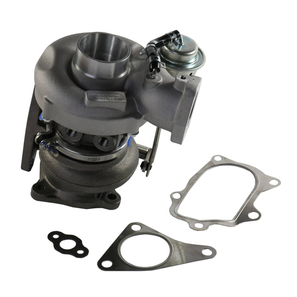 Turbocharger with intake elbow, wastegate linkage, and included sealing gaskets
