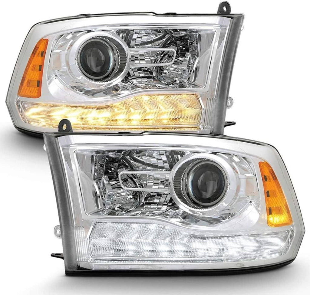 Chrome projector headlight assembly with clear lens and amber reflector side marker