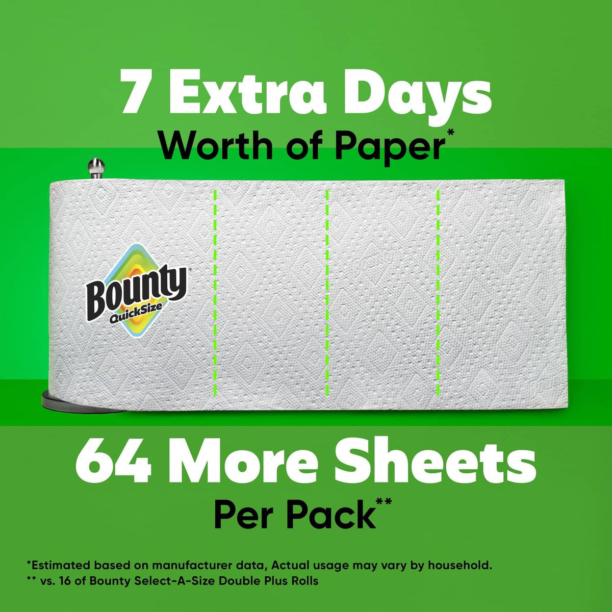 Bounty Quick Size white paper towel sheets on a roll, bundle view