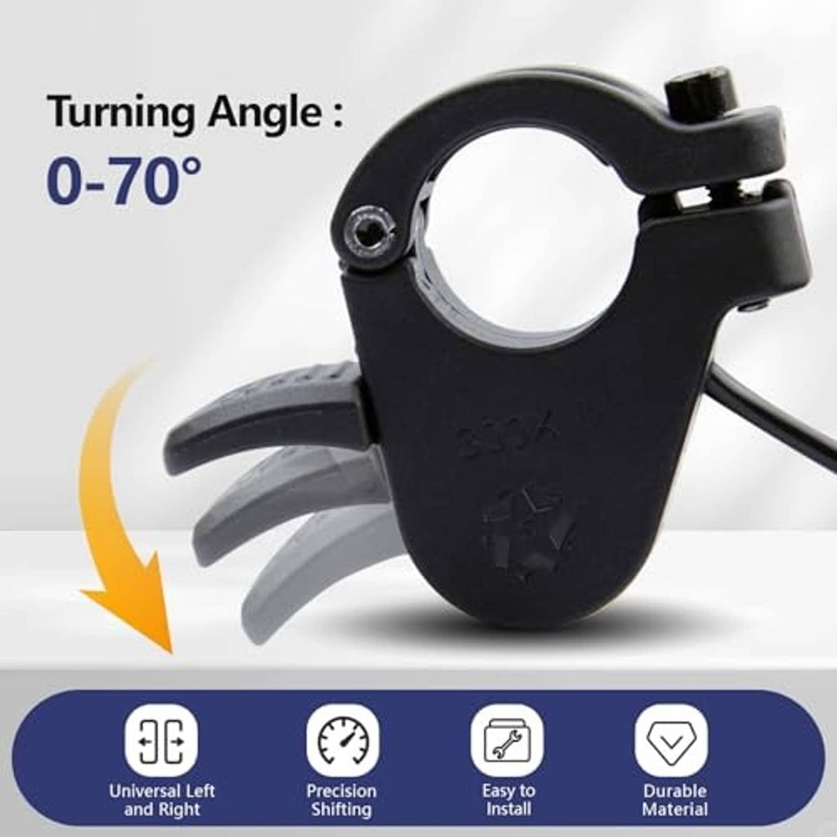 Black thumb throttle with adjustable mounting clamp and curved lever