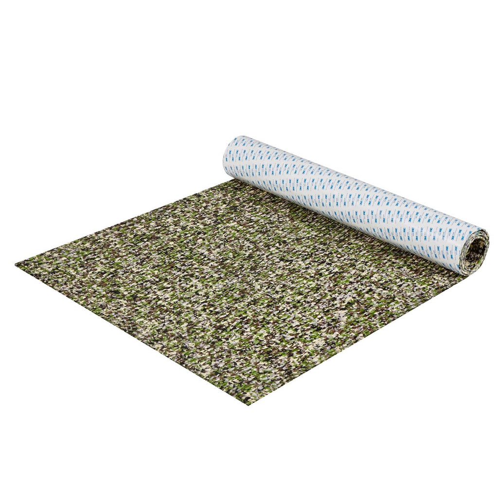 Green speckled EVA foam boat decking sheet mat with rolled section on top.