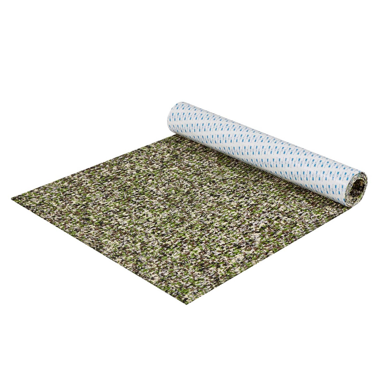 Green speckled EVA foam boat decking sheet mat with rolled section on top.