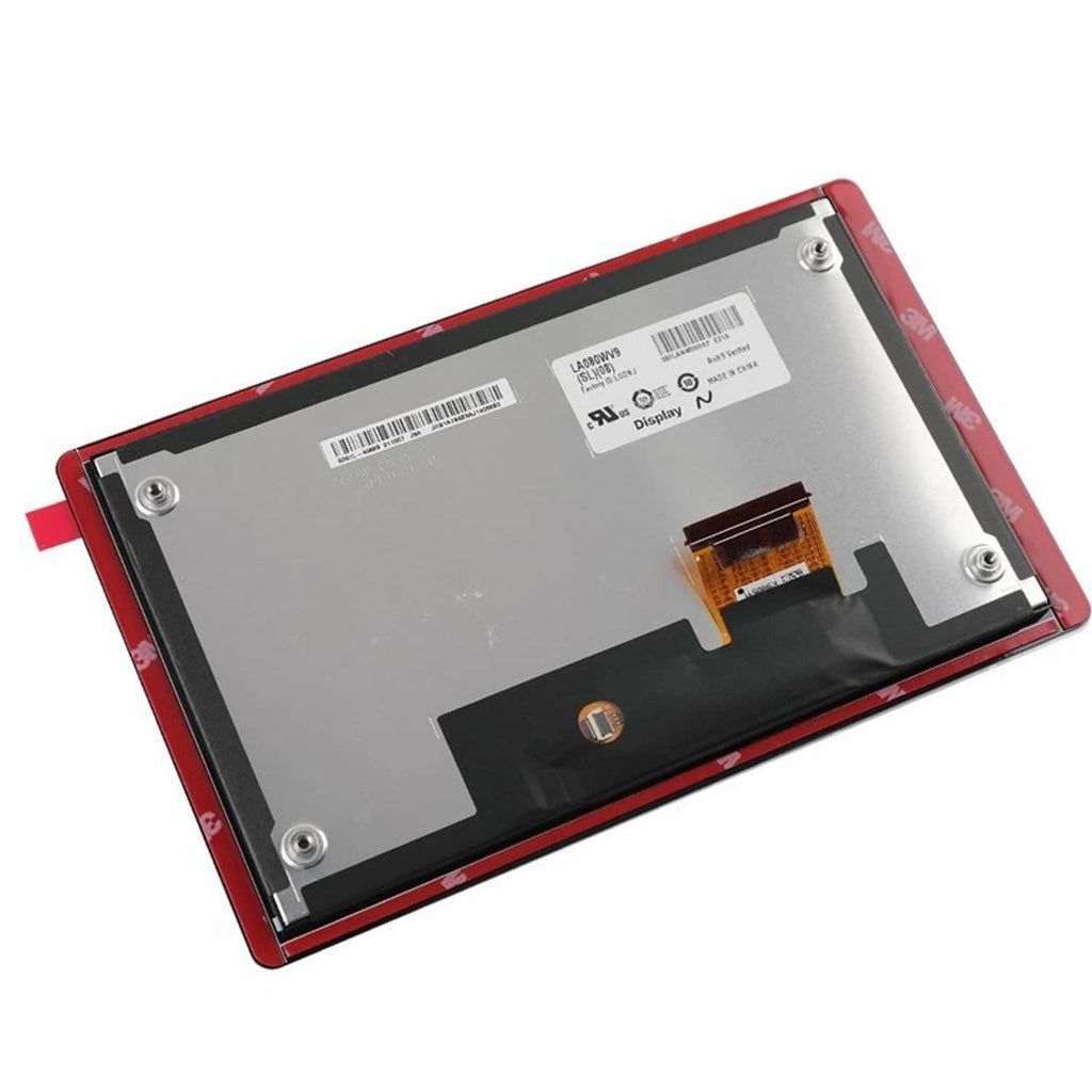 LCD touch screen module with red outer frame, rear panel and flex ribbon connector