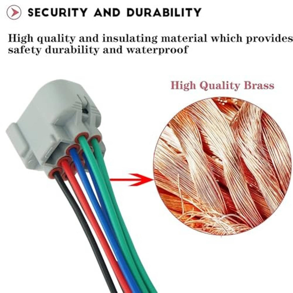 Insulated 8-wire headlight connector pigtail with close-up wire strands detail in gray housing