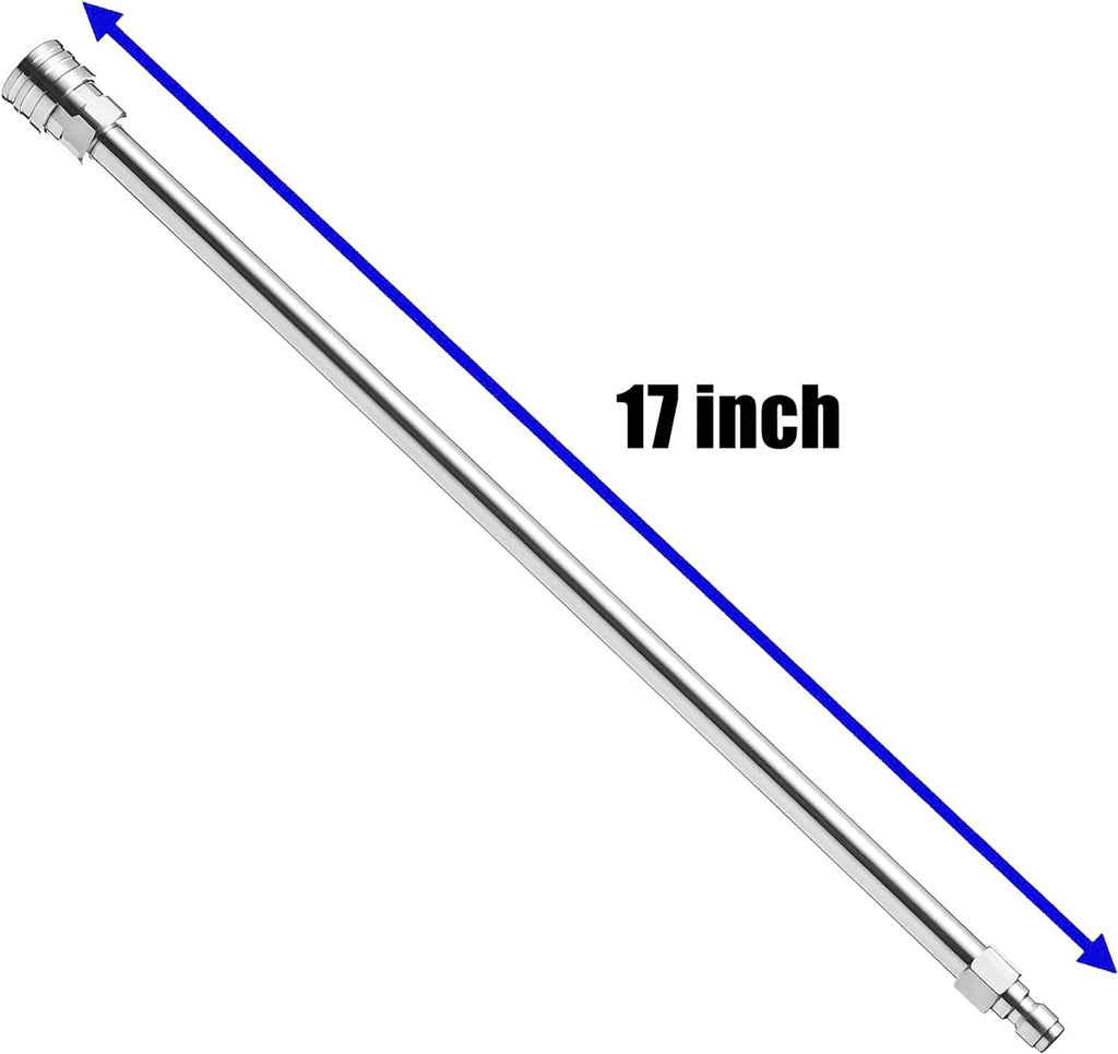 17-inch pressure washer extension wand, silver metal with quick-connect ends