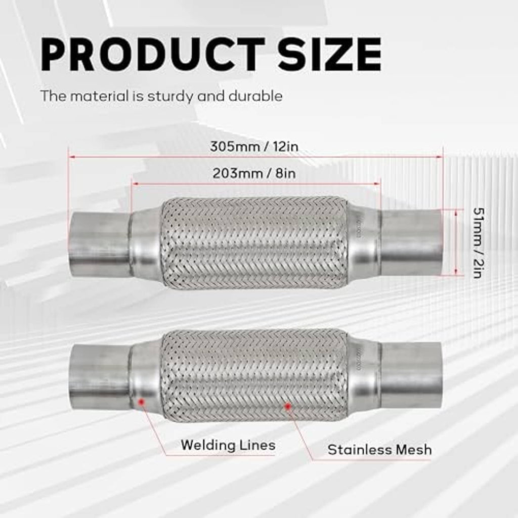Stainless steel exhaust flex pipe with woven mesh section and two metal end collars